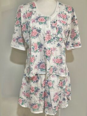 Vintage 80s Body Drama Lingerie Floral Print Pajama Set